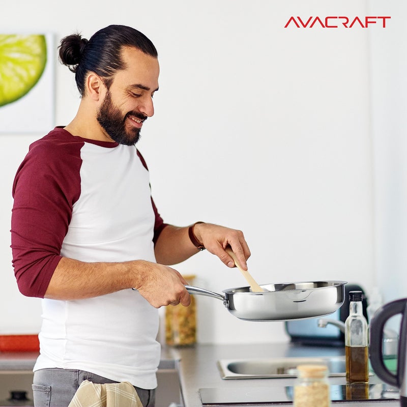 AVACRAFT 18/10 10 Inch Stainless Steel Frying Pan with Lid, Side Spouts, Induction, Versatile Stainless Steel Skillet - Image 5
